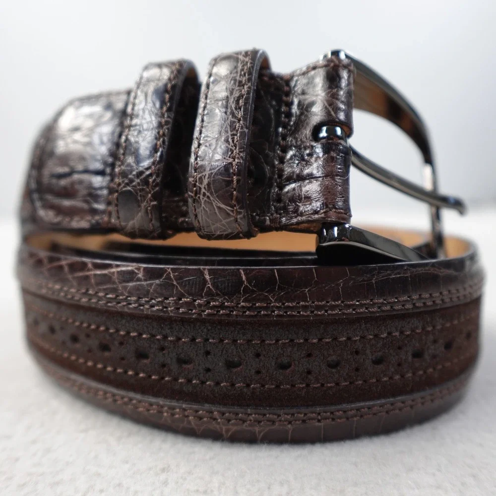 Mezlan Genuine Alligator Leather Belt Mens 42 Brown Made In Spain Luxury Dress